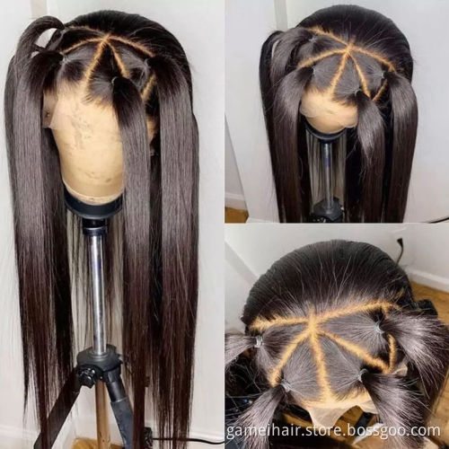 2021wholesale long 18-32" 100% brazilian virgin transparent closure 360 lace front straight perruque lace front human hair wig